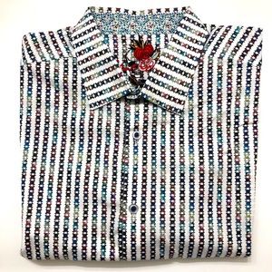 Robert Graham Rare Mens Multicolor Long Sleeve Button Up Heavy Embroidery